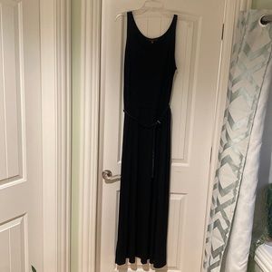 Black size medium floor length cinched waist dress with small slit in the side